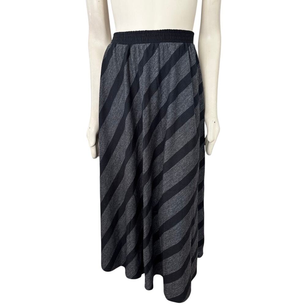 VTG 80s ANN WI Diagonal Stripe Lightweight Wool Maxi Skirt in Gray & Black  SZ S